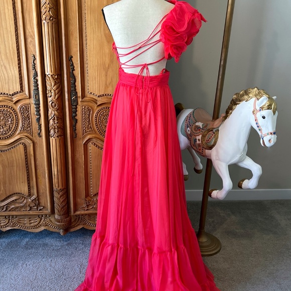 NWT Mac Duggal A67941 Pink Chiffon Evening Gown Maxi Dress Corset Back 4 Ieena - Picture 3 of 12
